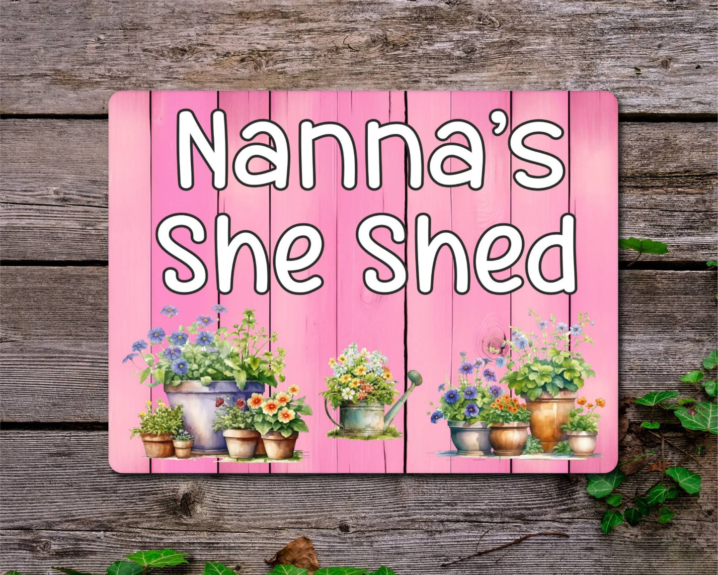 Garden Metal Sign Gift - Nanna's She Shed - Cute Fun Novelty Family Allotment Aluminium Present