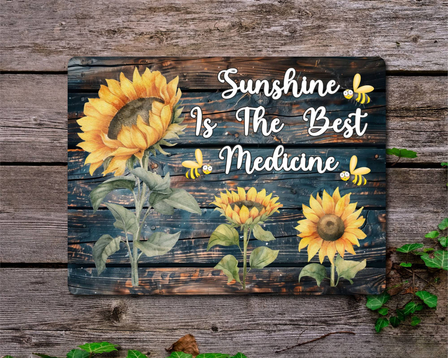 Garden Metal Sign Gift - Sunshine Is The Best Medicine - Cute Fun Novelty Family Allotment Aluminium Present