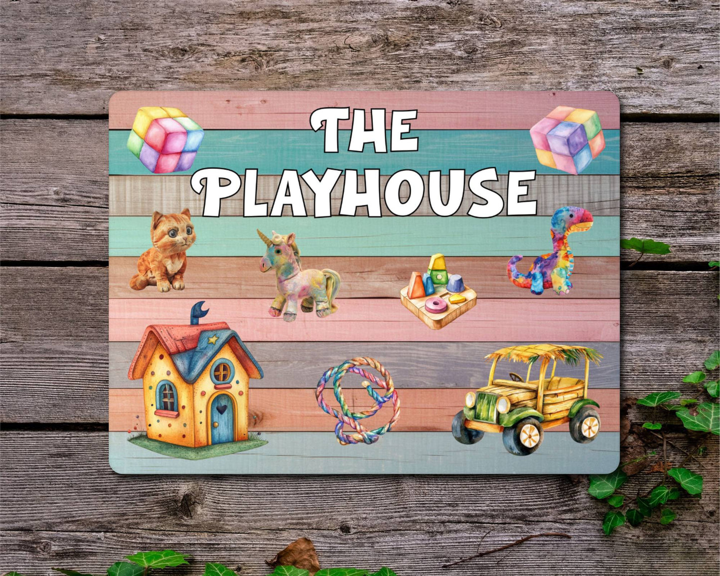 Children Metal Sign Gift - The Playhouse - Cute Fun Novelty Family Gardening Aluminium Present
