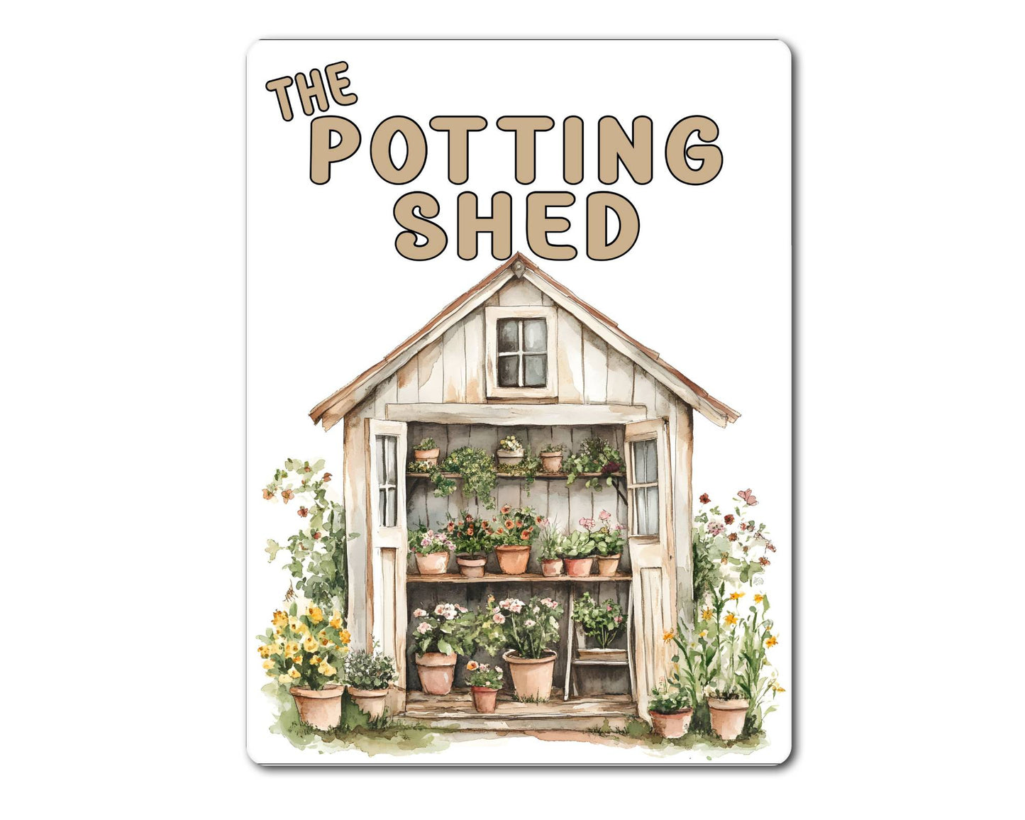 Gardening Metal Sign Gift - The Potting Shed - Beige - Cute Fun Novelty Family Aluminium Present