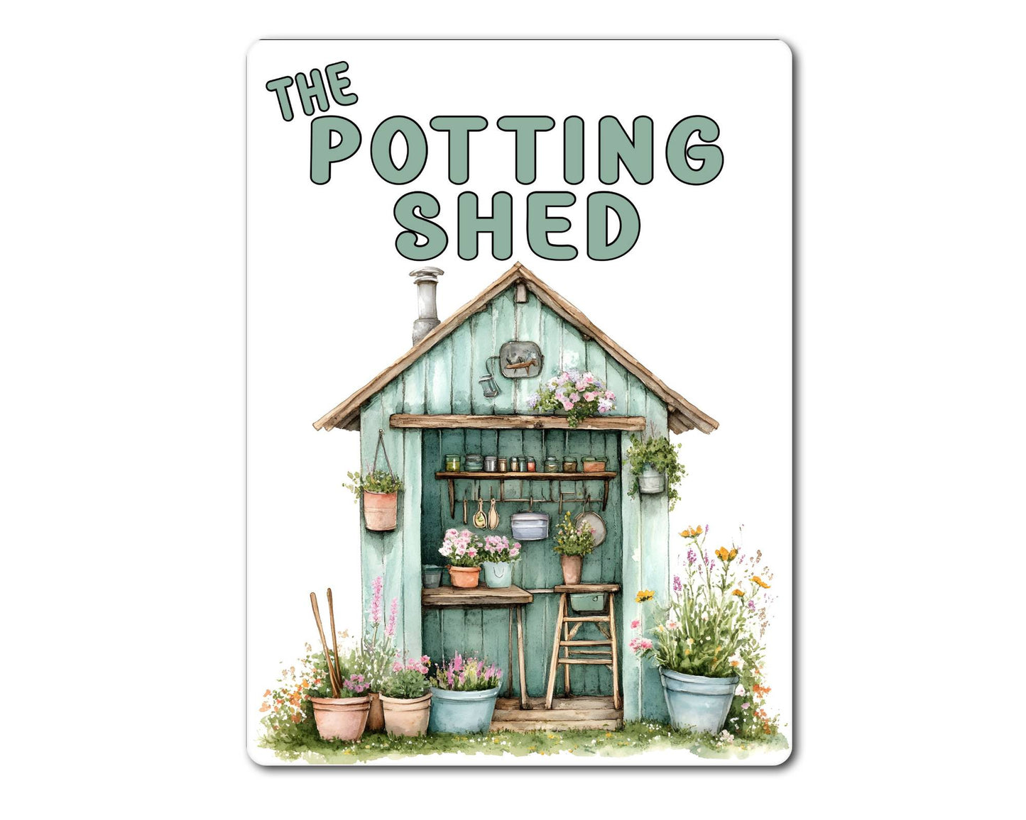 Gardening Metal Sign Gift - The Potting Shed - Green - Cute Fun Novelty Family Aluminium Present