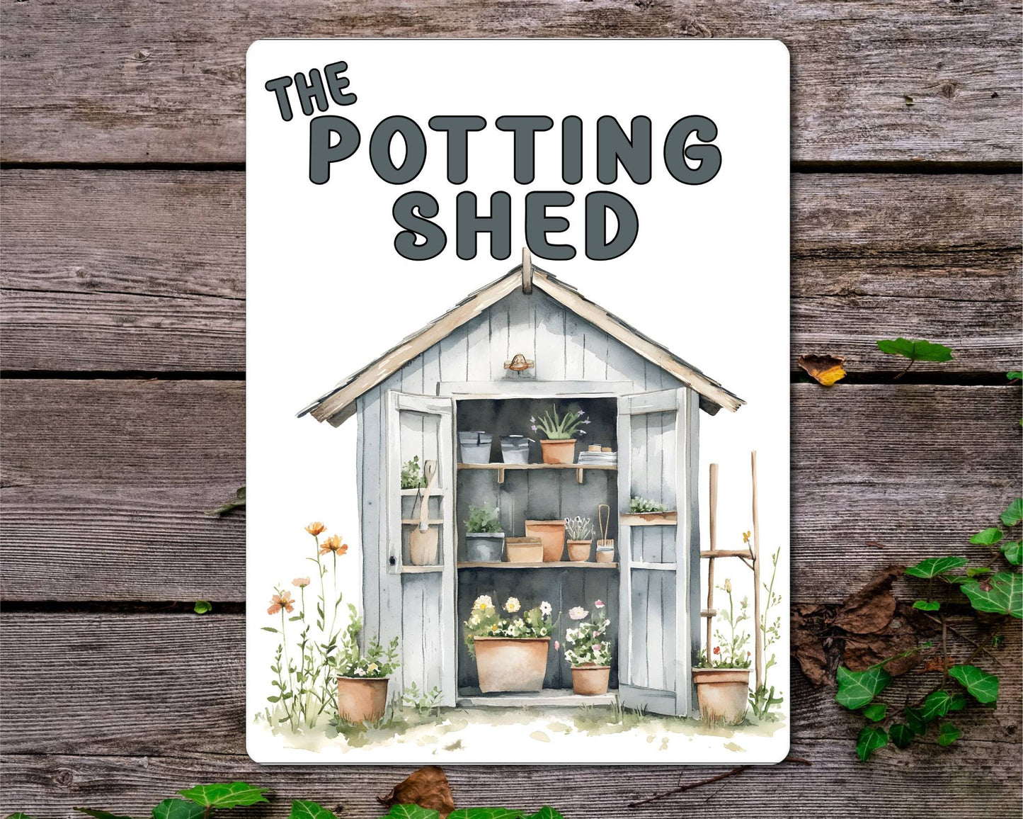 Gardening Metal Sign Gift - The Potting Shed - Grey - Cute Fun Novelty Family Aluminium Present