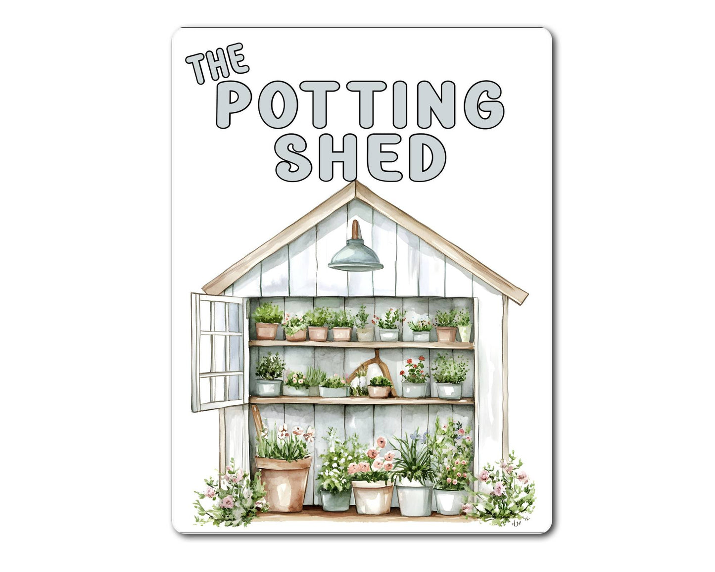 Gardening Metal Sign Gift - The Potting Shed - White - Cute Fun Novelty Family Aluminium Present