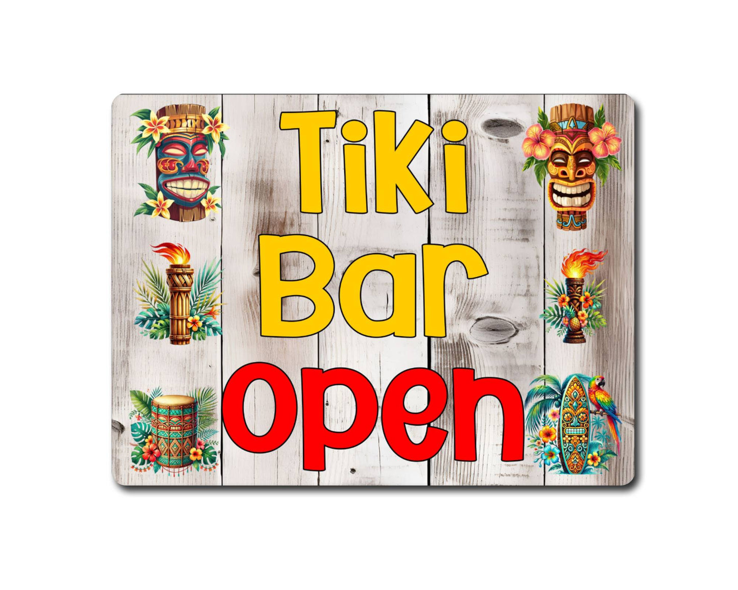 Alcohol Metal Sign Gift - Tiki Bar Open - Cute Fun Novelty Family Drink Aluminium Present