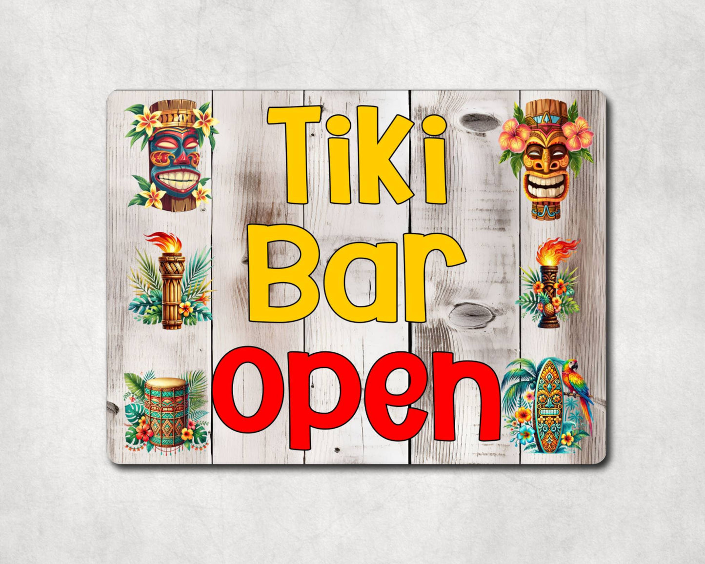 Alcohol Metal Sign Gift - Tiki Bar Open - Cute Fun Novelty Family Drink Aluminium Present