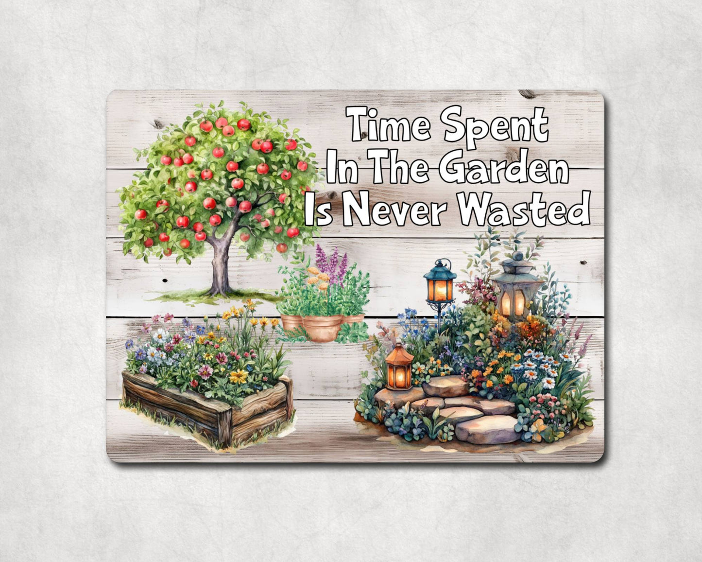 Gardening Metal Sign Gift - Time Spent In The Garden Is Never Wasted - Cute Fun Novelty Family Allotment Aluminium Present