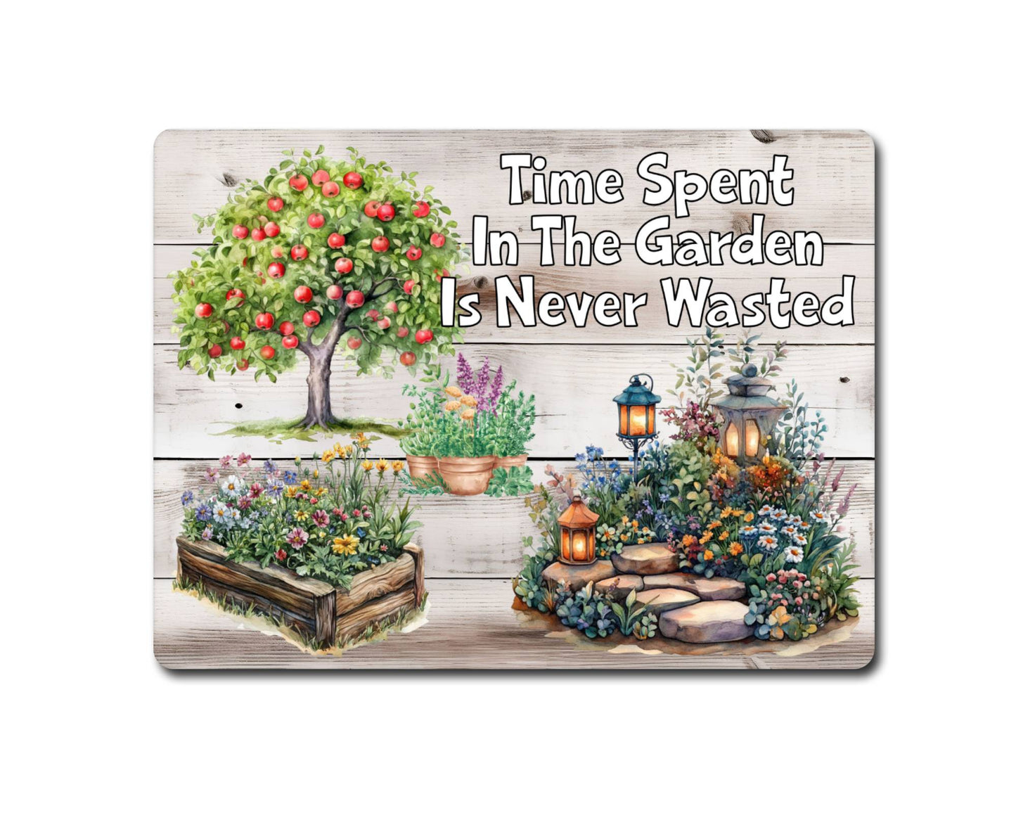 Gardening Metal Sign Gift - Time Spent In The Garden Is Never Wasted - Cute Fun Novelty Family Allotment Aluminium Present