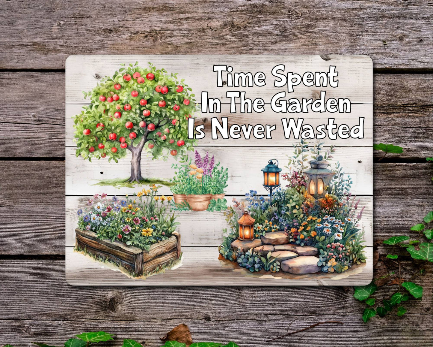 Gardening Metal Sign Gift - Time Spent In The Garden Is Never Wasted - Cute Fun Novelty Family Allotment Aluminium Present