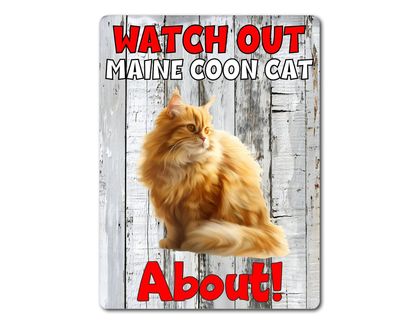 Kitten Metal Sign Gift - Watch Out Maine Coon Cat About - Cute Fun Novelty Family Pet Aluminium Present