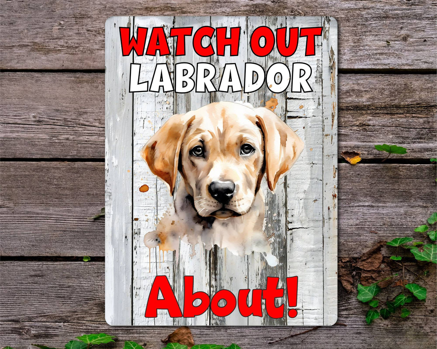 Dog Metal Sign Gift - Watch Out Labrador About - Cute Fun Novelty Family Pet Aluminium Present