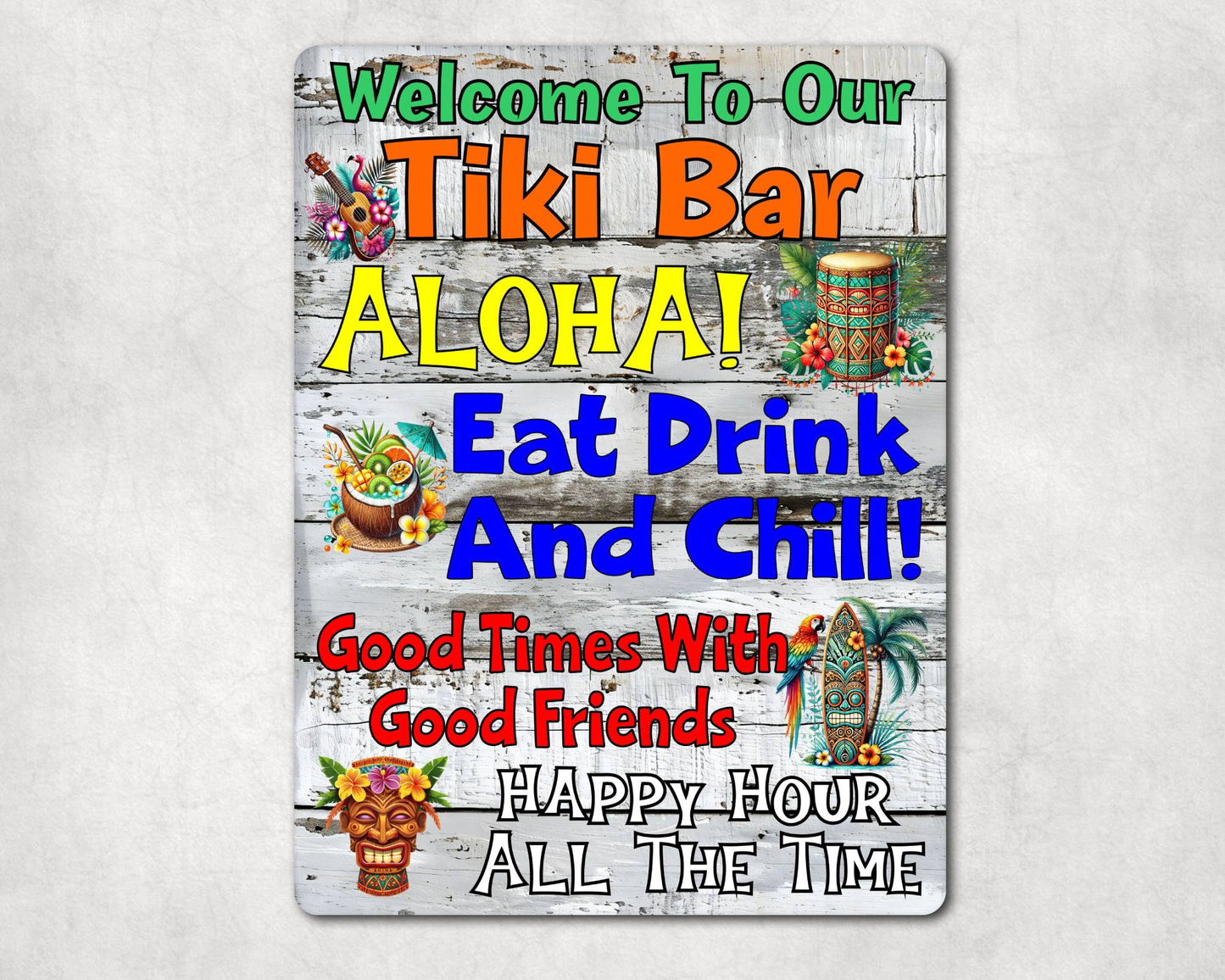Alcohol Metal Sign Gift - Welcome To Our Tiki Bar - Eat Drink And Chill - Cute Fun Novelty Family Drink Aluminium Present
