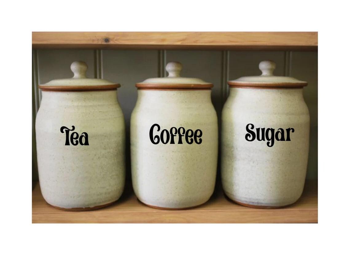 Tea Coffee Sugar Jar Stickers Labels Kitchen House Home Cupboard Glass Storage Cute Vinyl Decals