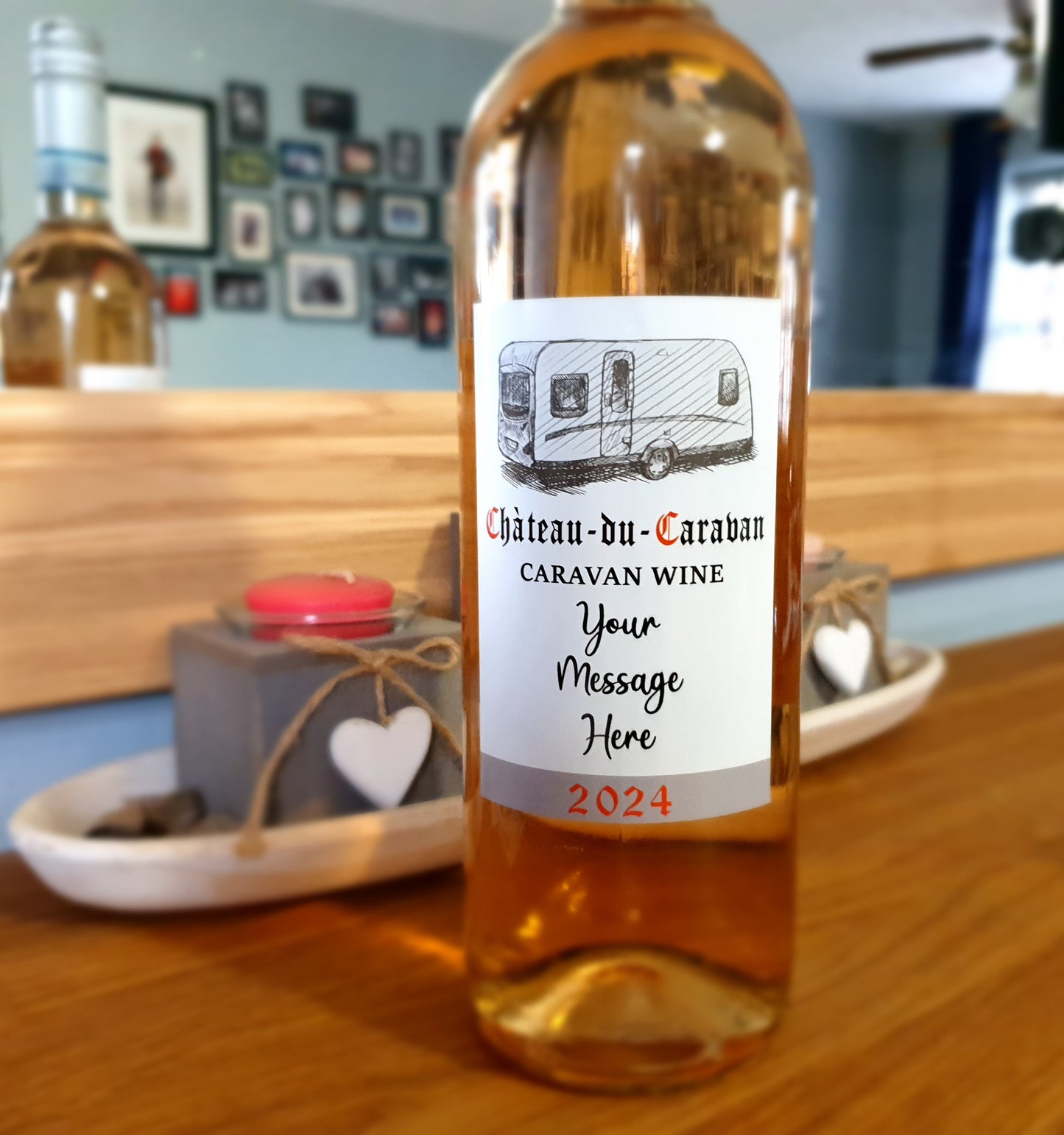 Caravan Wine Bottle Label x2 - Chateau du Caravan - Personalise Year and Message - To fit Most Alcohol Bottles Custom Gift
