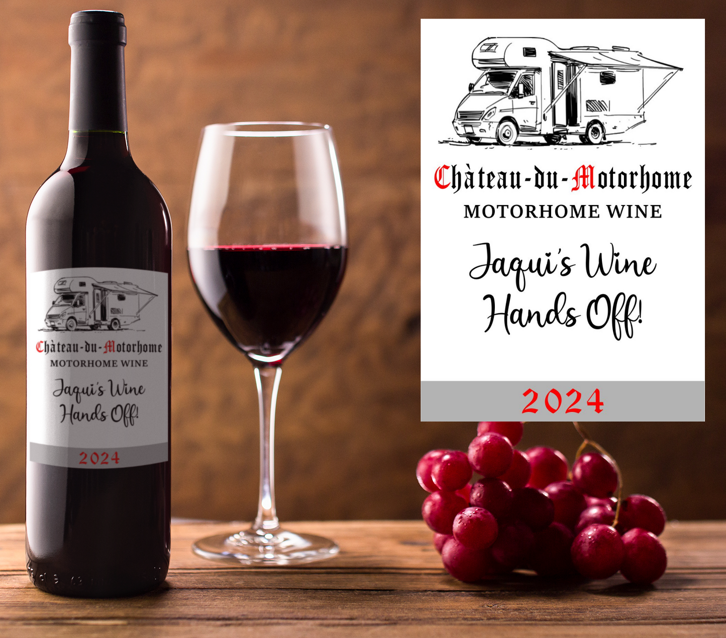 Motorhome Wine Bottle Label x2 - Chateau du Motorhome - Personalise Year & Message - To fit Most Alcohol Bottles Custom Gift