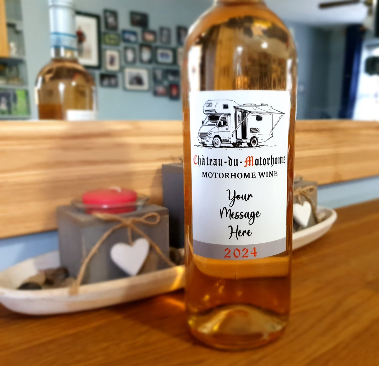 Motorhome Wine Bottle Label x2 - Chateau du Motorhome - Personalise Year & Message - To fit Most Alcohol Bottles Custom Gift