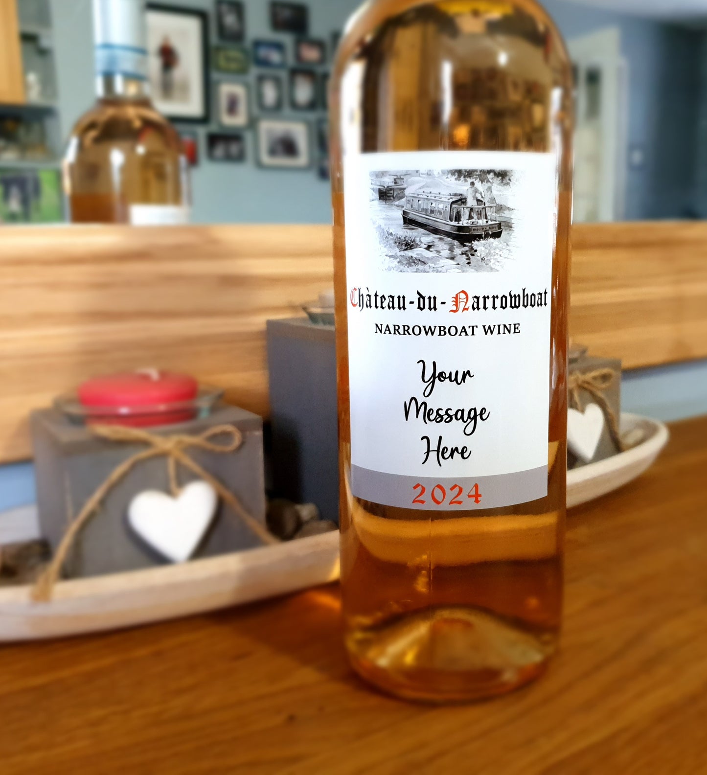 Narrowboat Wine Bottle Label x2 - Chateau du Narrowboat - Personalise Year & Message - To fit Most Alcohol Bottles Custom Gift