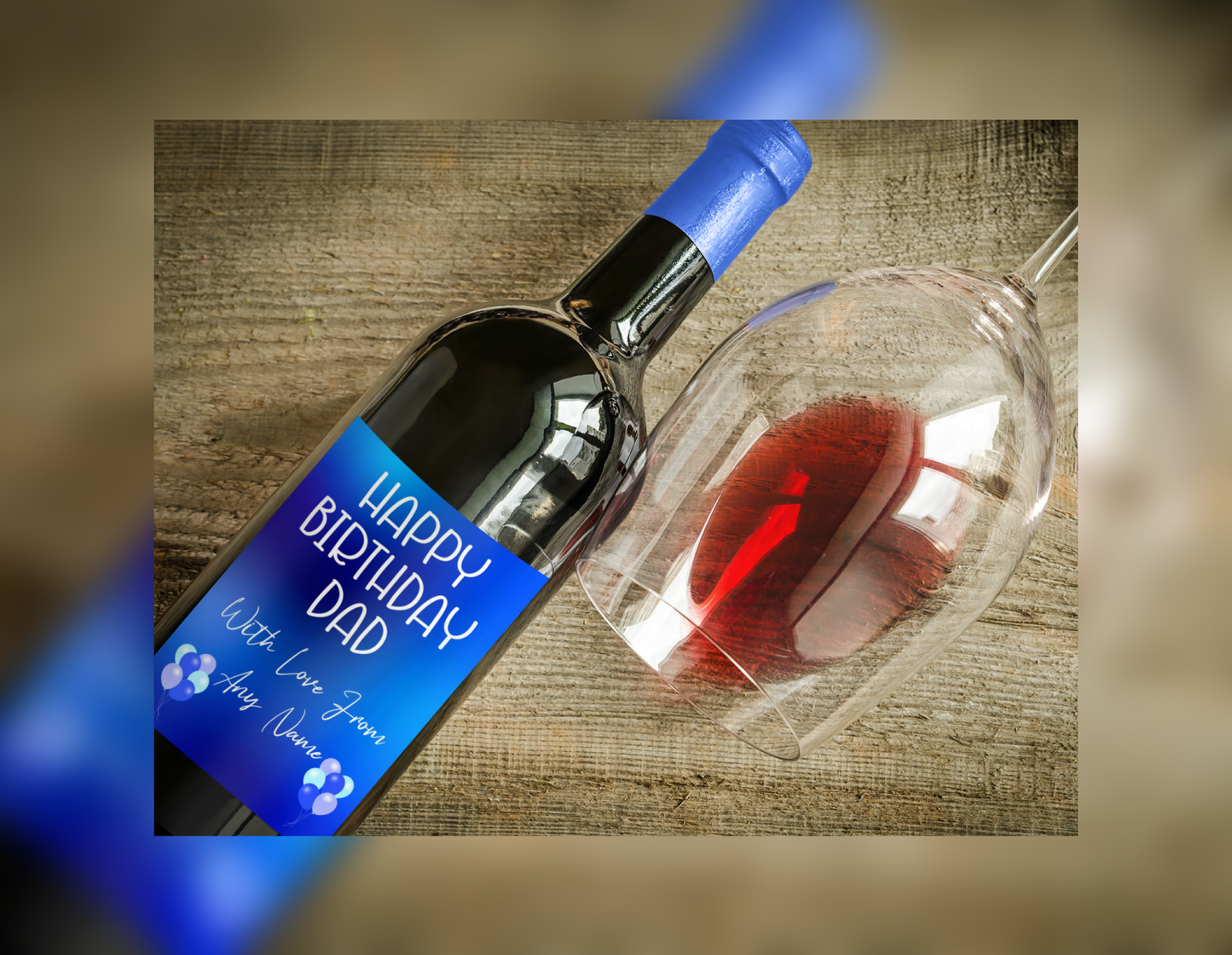 Birthday Wine Bottle Label x2 - Blue Balloon Design - To fit Prosecco Champagne Beer Alcohol Bottles Custom Gift - Add Your Name & Message