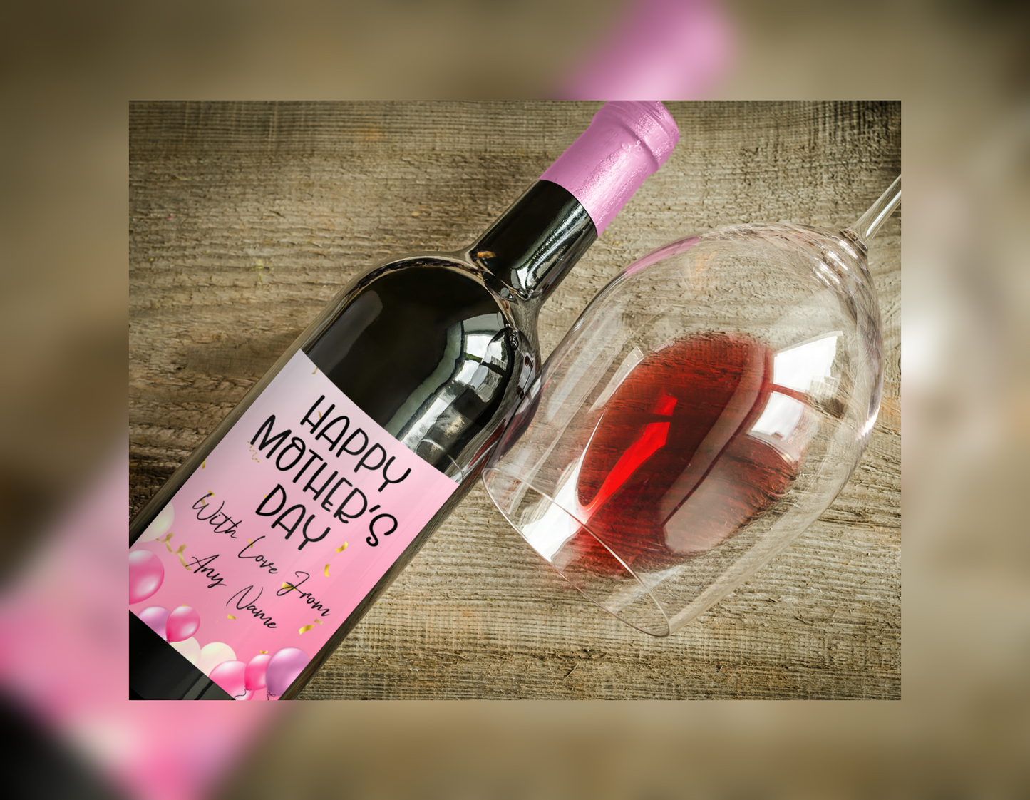 Mother's Day Wine Bottle Label x2 - Pink Balloon Design - To fit Prosecco Champagne Beer Alcohol Bottles Custom Gift Present - Add Your Name
