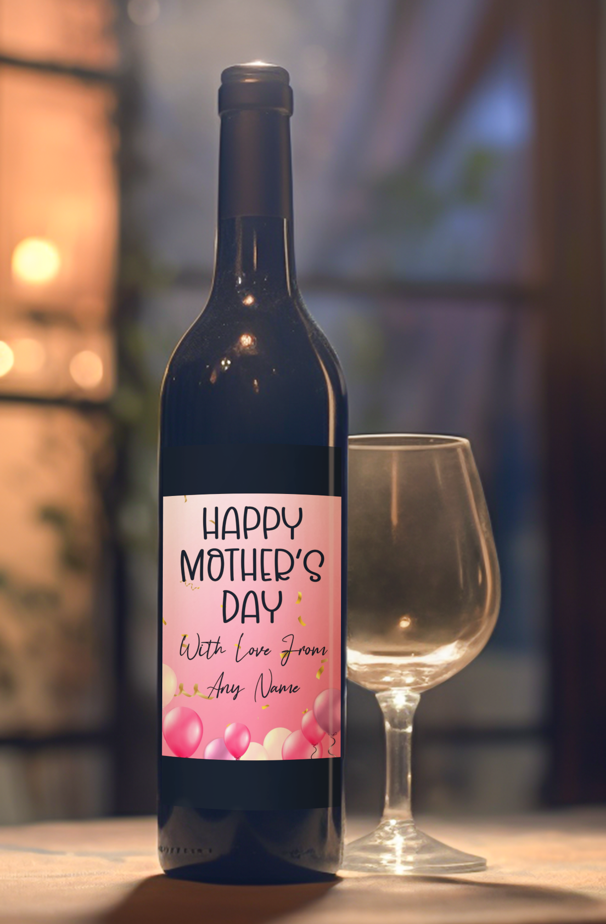 Mother's Day Wine Bottle Label x2 - Pink Balloon Design - To fit Prosecco Champagne Beer Alcohol Bottles Custom Gift Present - Add Your Name