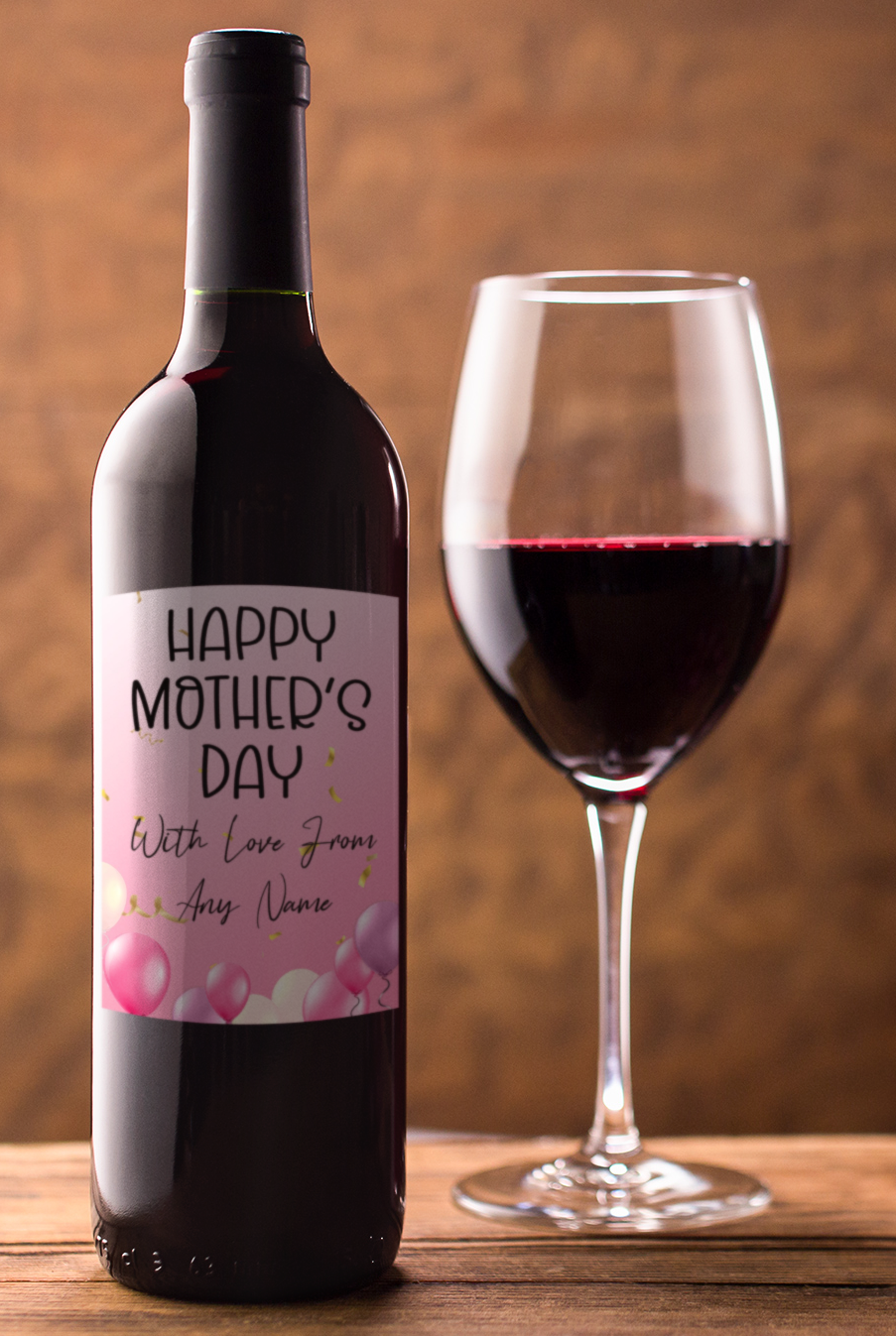 Mother's Day Wine Bottle Label x2 - Pink Balloon Design - To fit Prosecco Champagne Beer Alcohol Bottles Custom Gift Present - Add Your Name