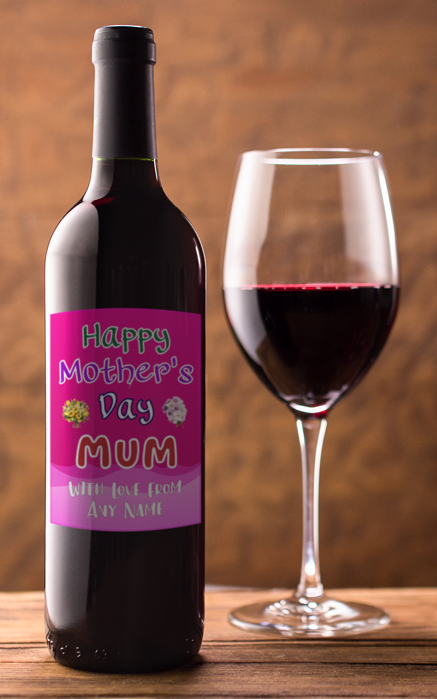 Mother's Day Wine Bottle Label x2 - Pink Design - To fit Prosecco Champagne Beer Alcohol Bottles Custom Gift Present - Add Your Name