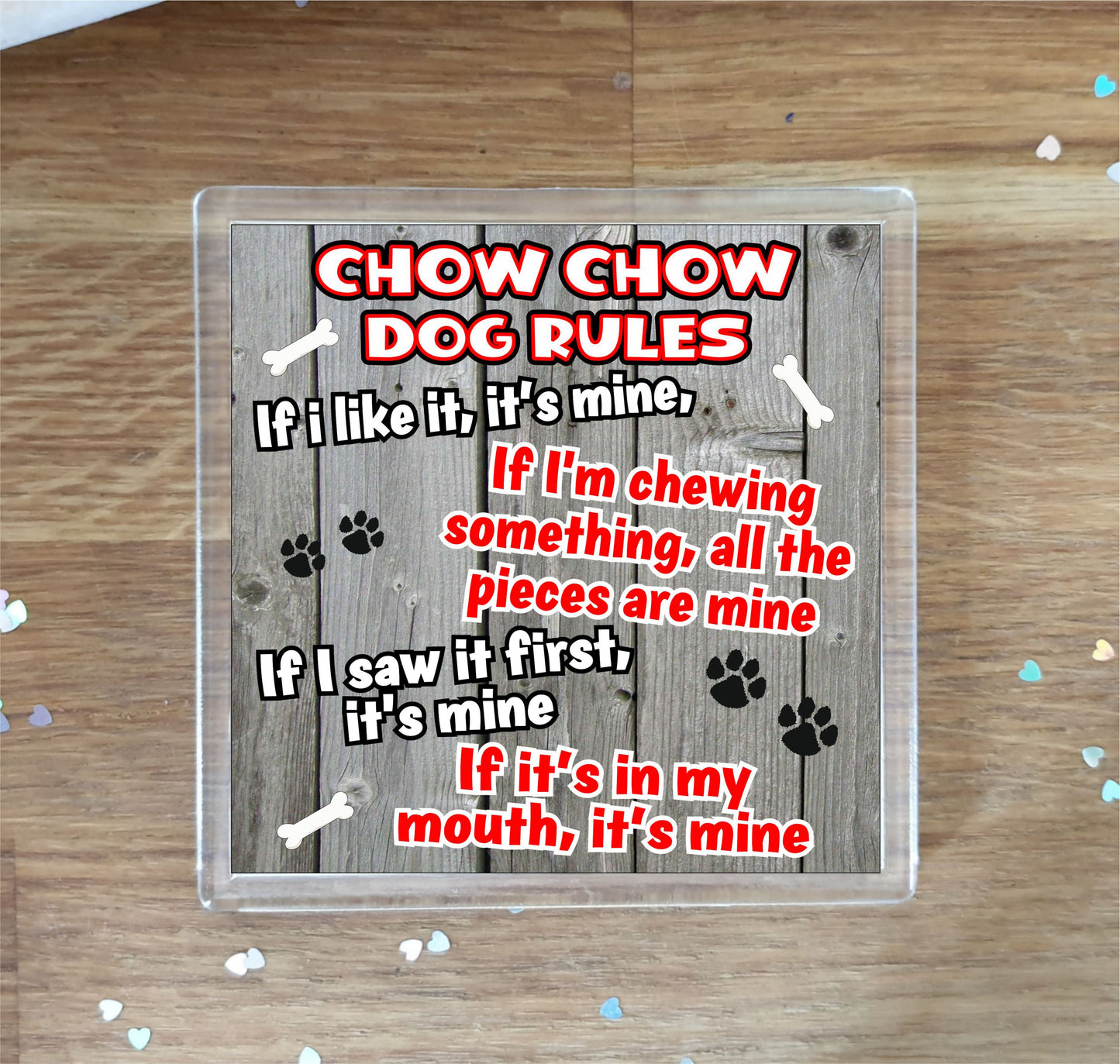 Chow Chow Coaster Gift - Dog Rules - If I Like It It's Mine - Novelty Cute Pet Owner Mug Cup Coaster Present
