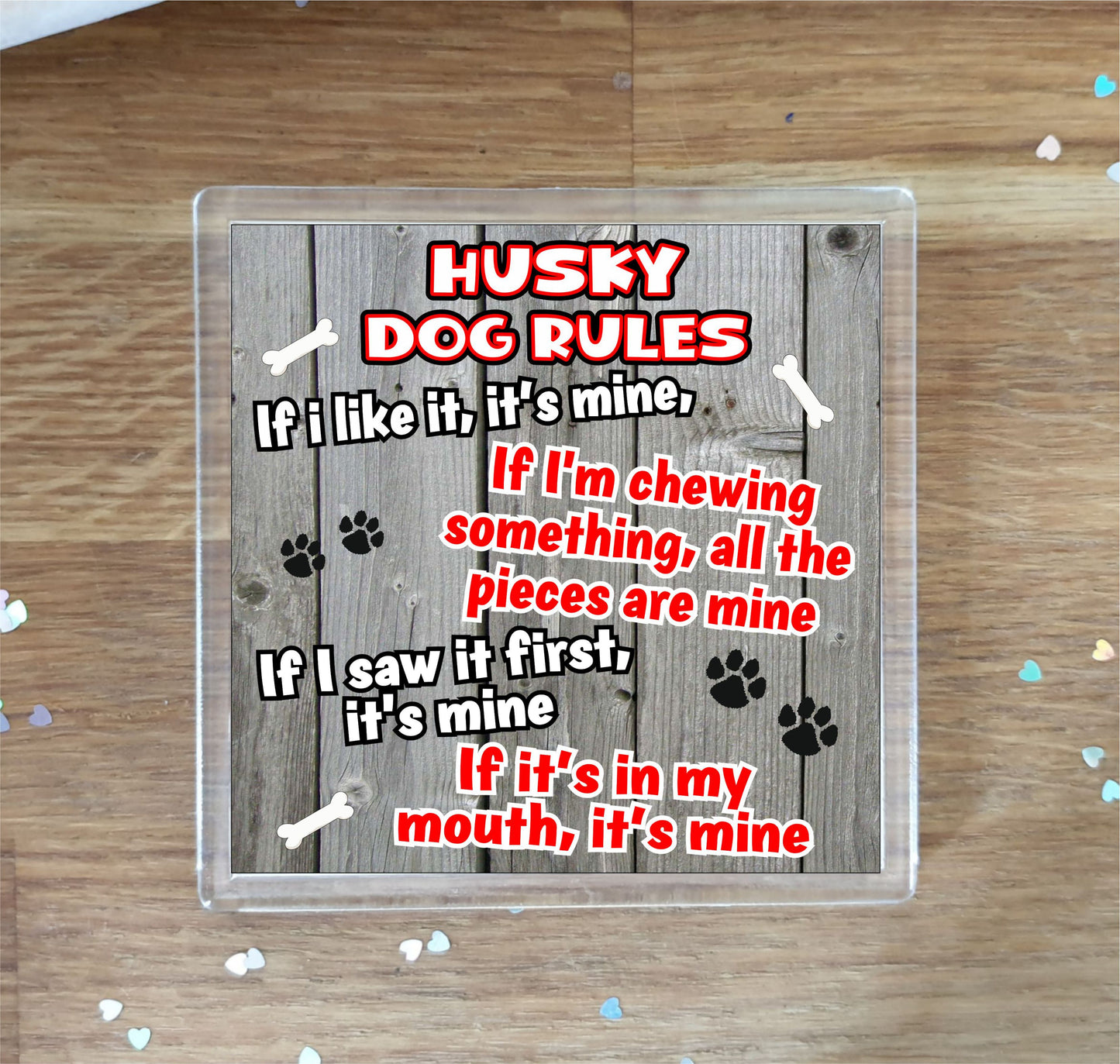 Husky Coaster Gift - Dog Rules - If I Like It It's Mine - Novelty Cute Pet Owner Mug Cup Coaster Present