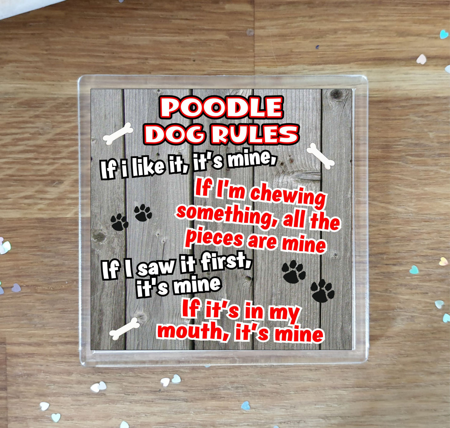 Poodle Coaster Gift - Dog Rules - If I Like It It's Mine - Novelty Cute Pet Owner Mug Cup Coaster Present