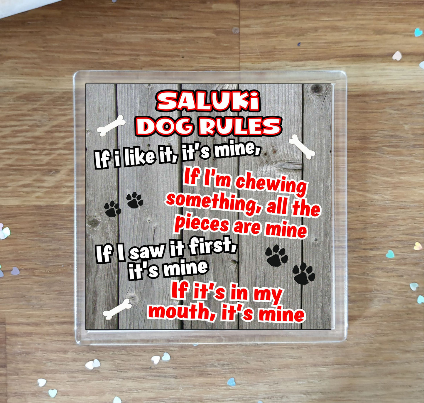 Saluki Coaster Gift - Dog Rules - If I Like It It's Mine - Novelty Cute Pet Owner Mug Cup Coaster Present