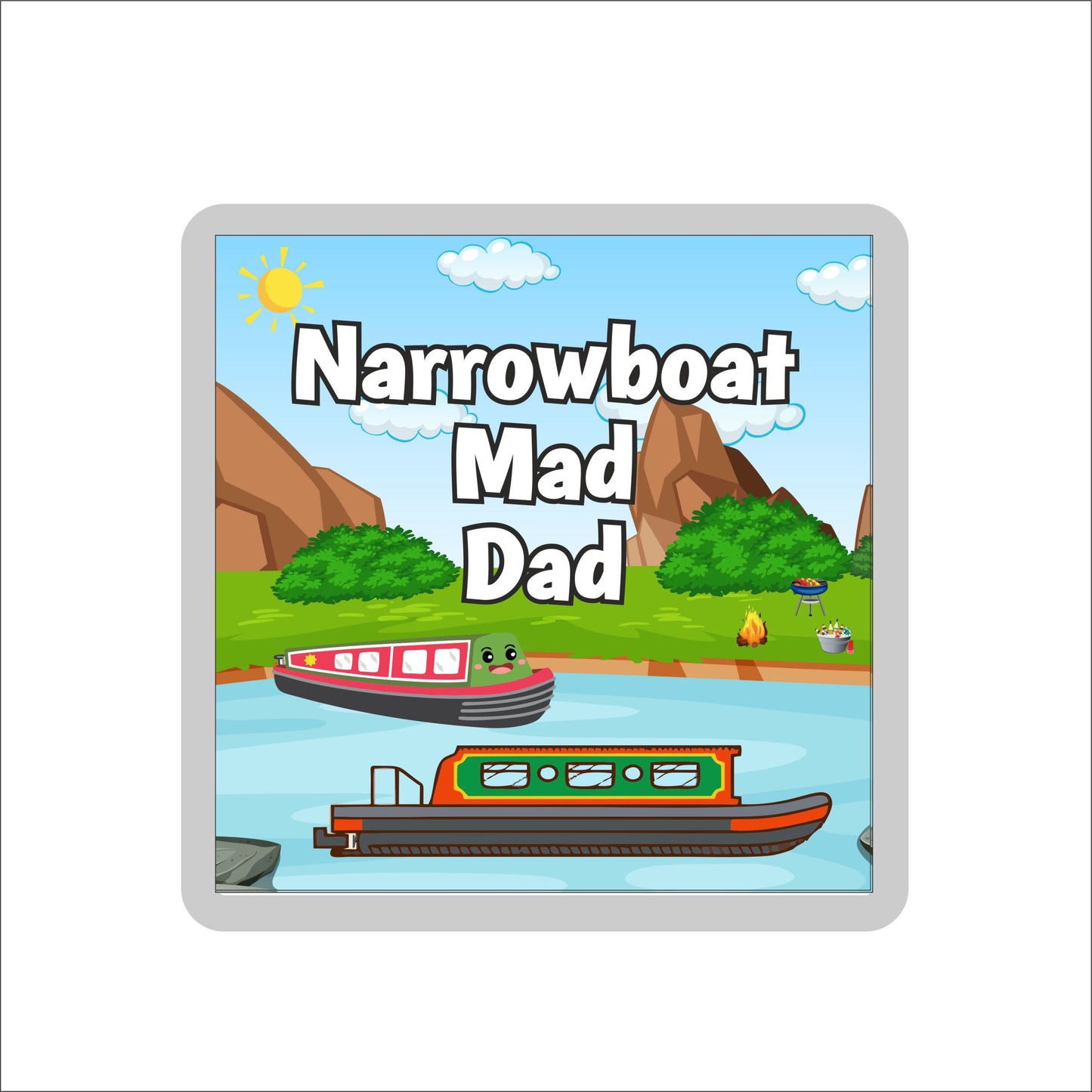 Dad Narrowboat Coaster Gift - Narrowboat Mad Dad - Nice Fun Cute Novelty Present