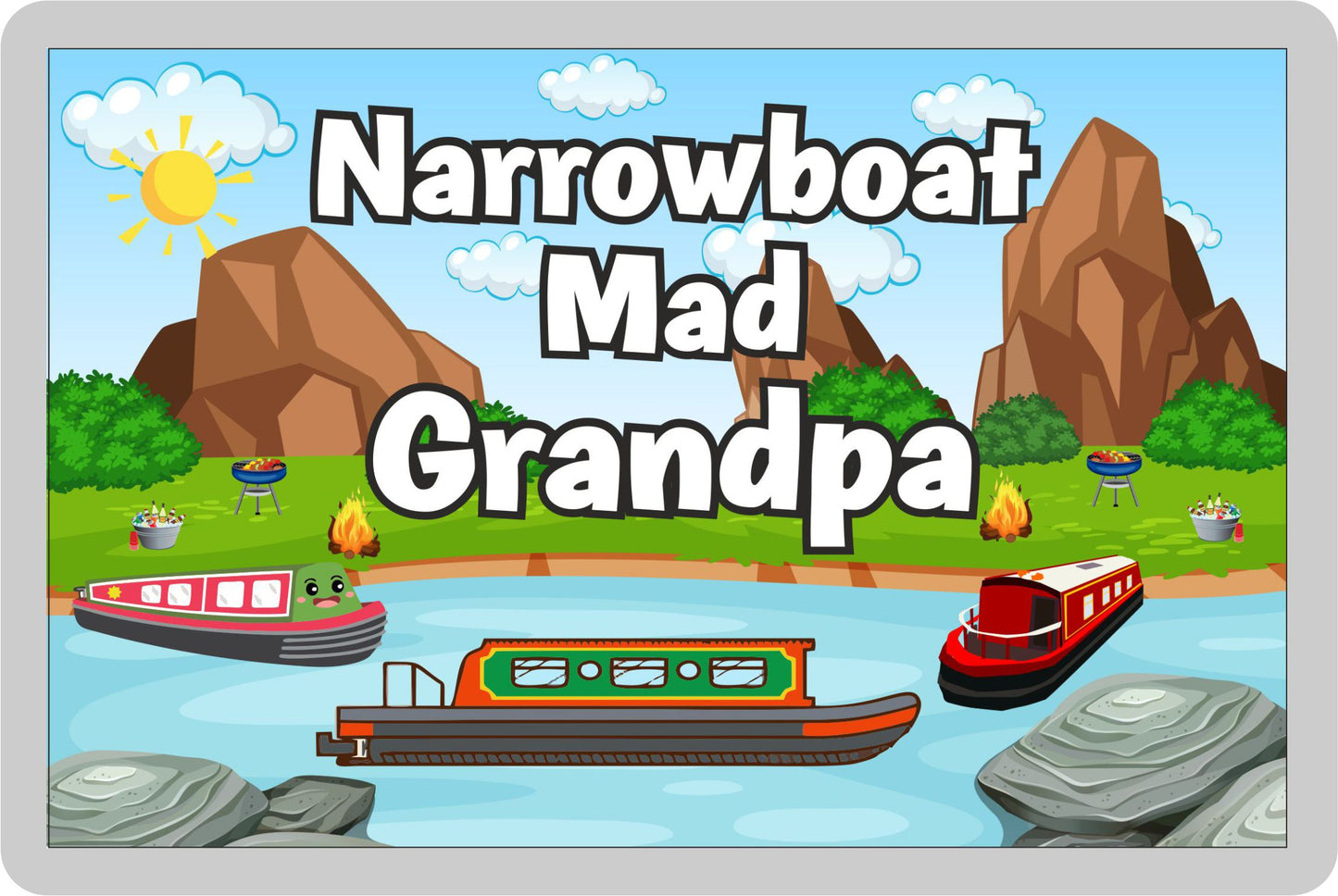 Grandpa Narrowboat Fridge Magnet - Narrowboat Mad Grandpa - Cute Fun Family Holiday Novelty Birthday Gift