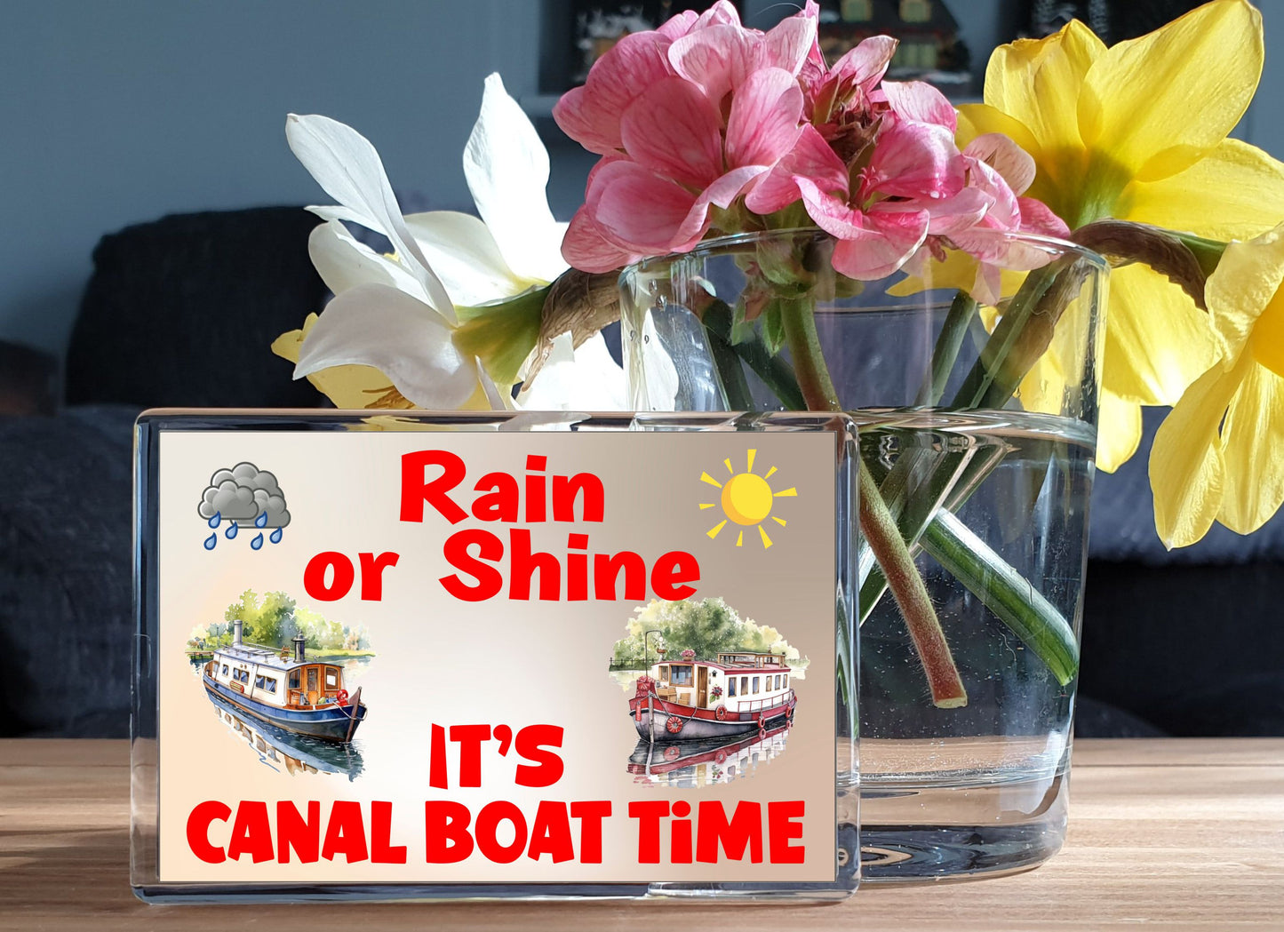 Canal Boat Fridge Magnet - Rain Or Shine It's Canal Boat Time - Fun Cute Camping Novelty Holiday Present