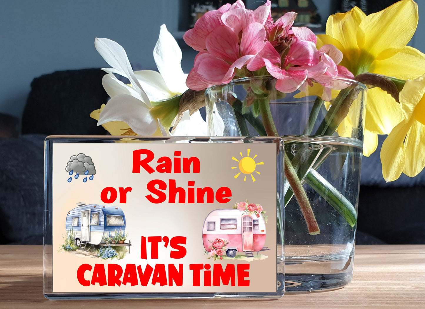 Caravan Fridge Magnet - Rain Or Shine It's Caravan Time - Fun Cute Camping Novelty Holiday Present