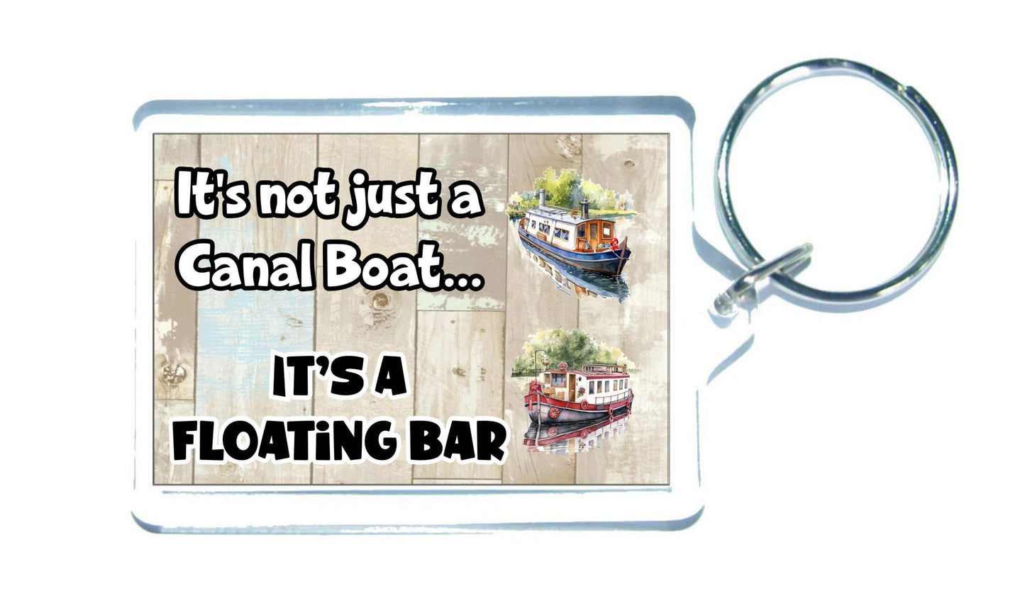 Canal Boat Keyring - It's Not Just A * It's A Floating Bar - Cute Fun Novelty Holiday Present