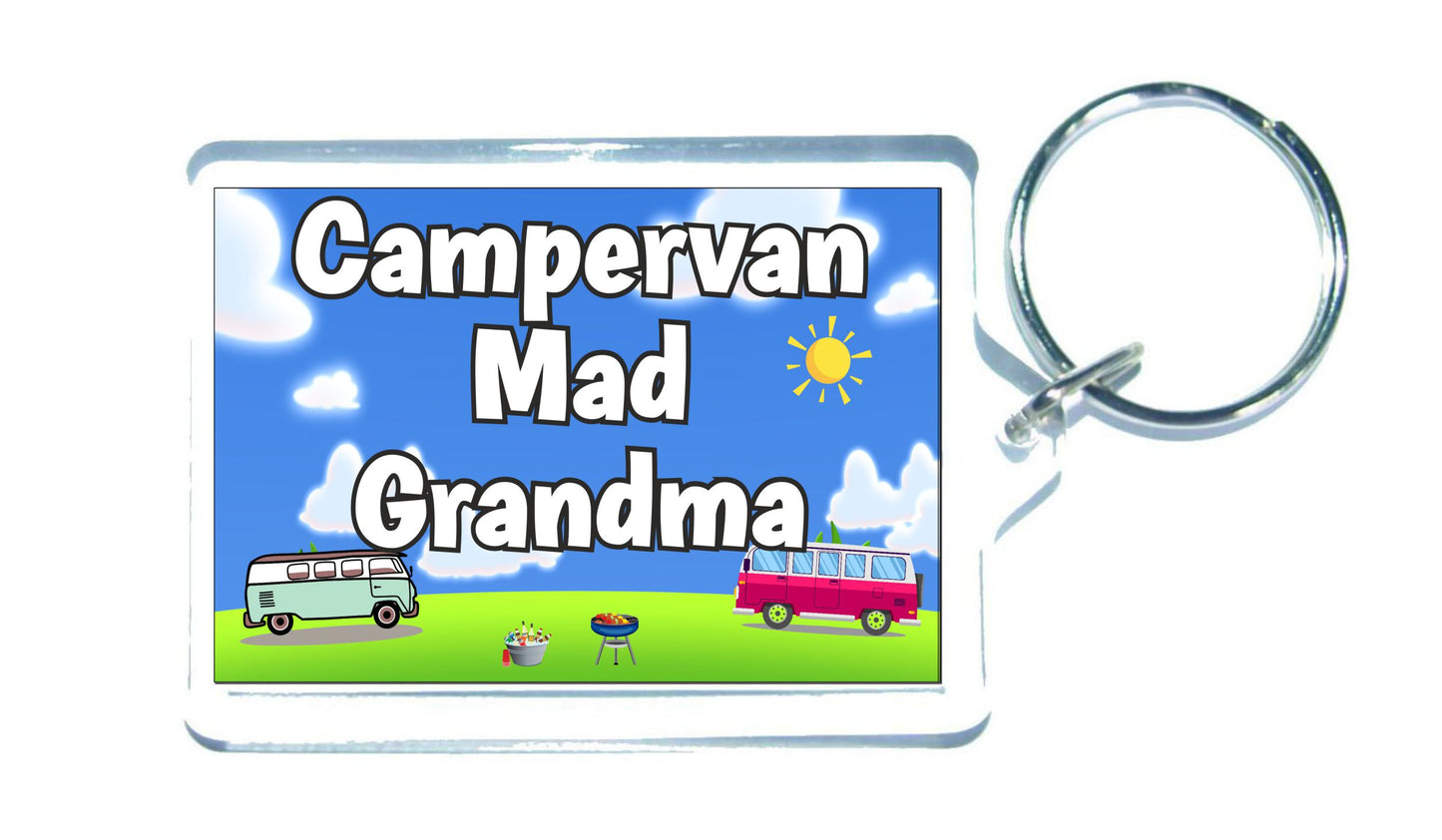 Grandma Campervan Keyring Gift - Campervan Mad Grandma - Fun Cute Novelty Holiday Present