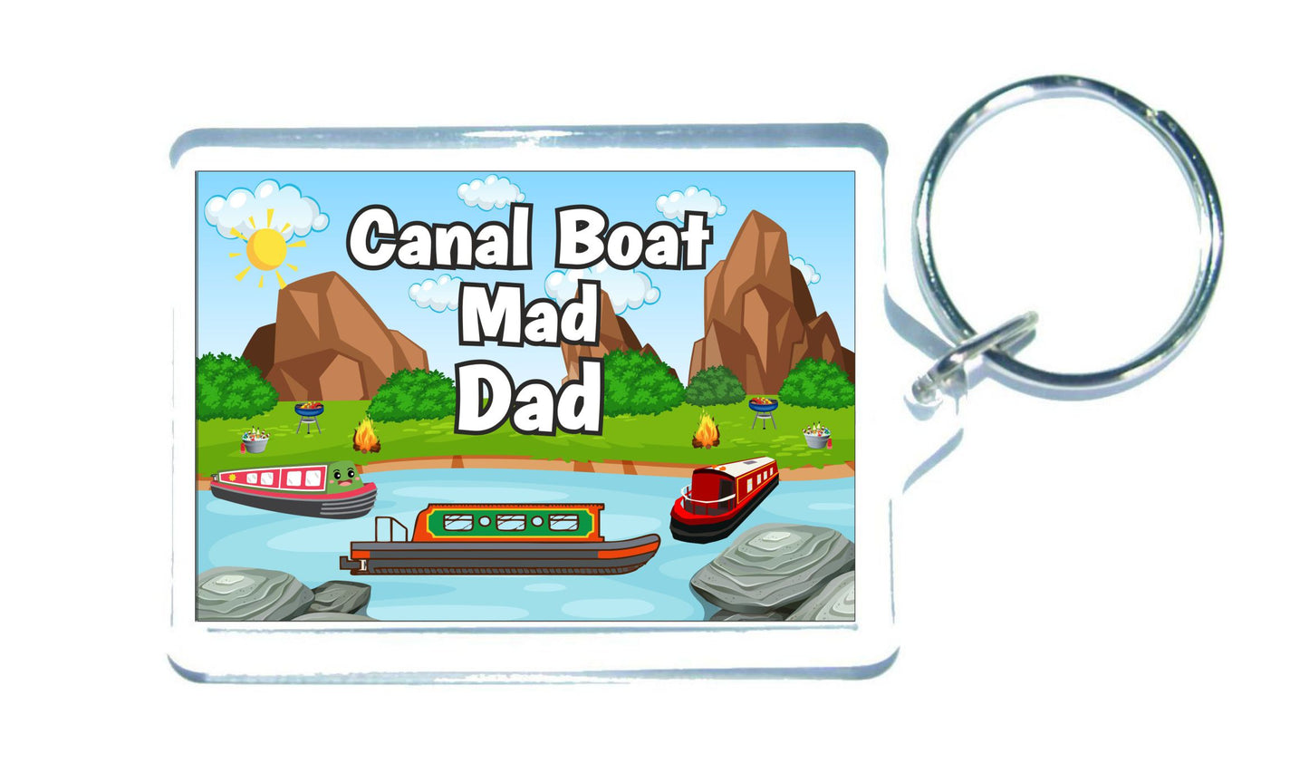Dad Canal Boat Keyring Gift - Canal Boat Mad Dad - Fun Cute Novelty Holiday Present