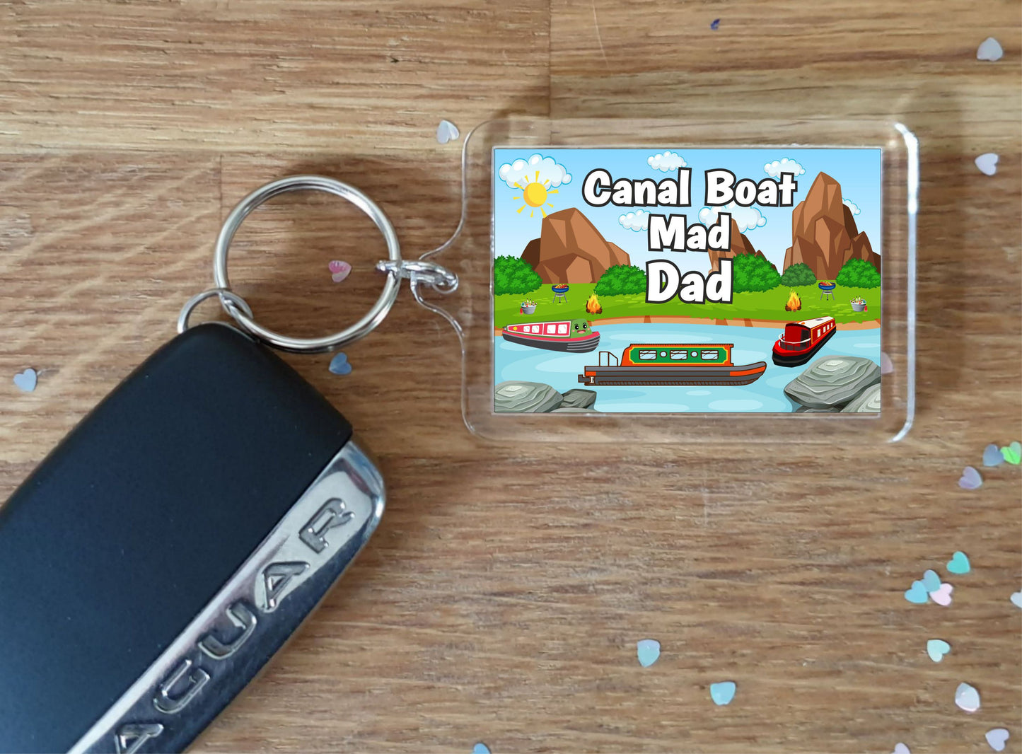 Dad Canal Boat Keyring Gift - Canal Boat Mad Dad - Fun Cute Novelty Holiday Present