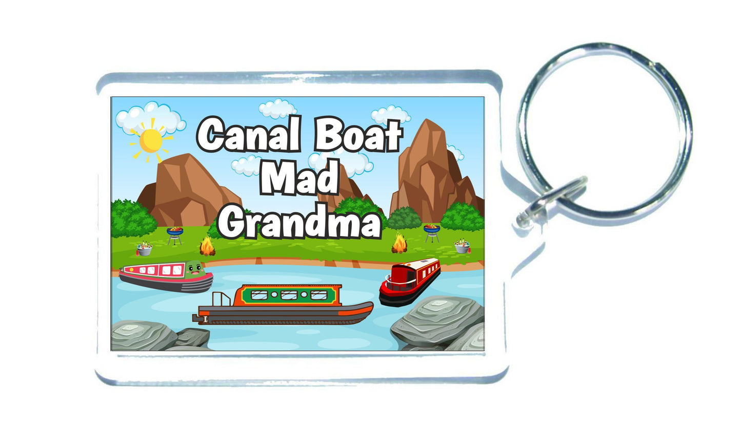 Grandma Canal Boat Keyring Gift - Canal Boat Mad Grandma - Fun Cute Novelty Holiday Present