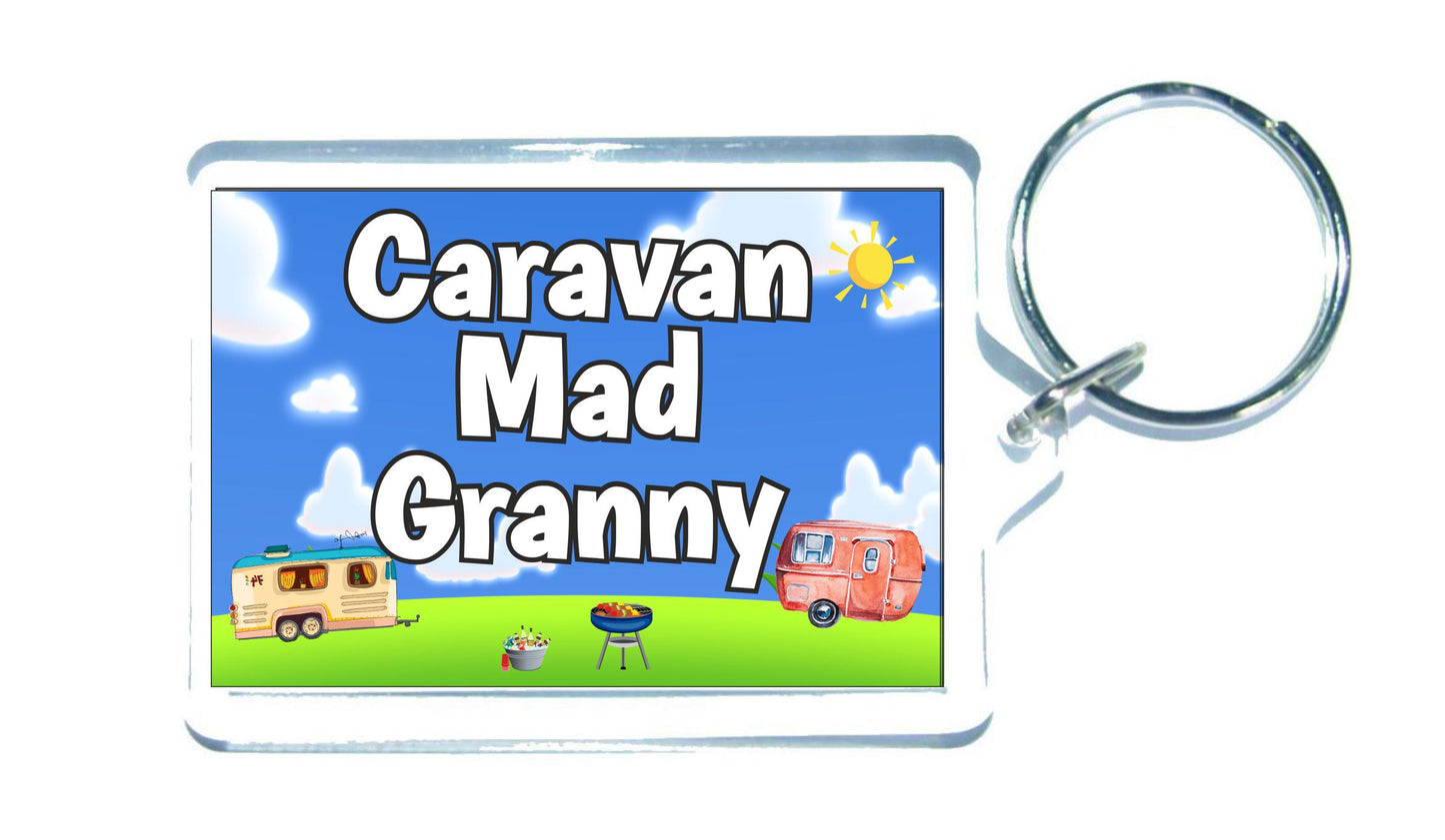 Granny Caravan Keyring Gift - Caravan Mad Granny - Fun Cute Novelty Holiday Present