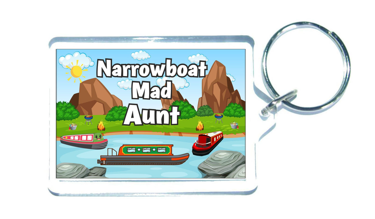 Aunt Narrowboat Keyring Gift - Narrowboat Mad Aunt - Fun Cute Novelty Holiday Present