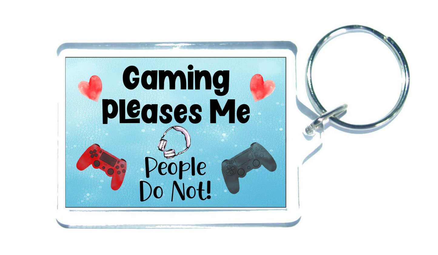 Gamer PS4 Keyring Gift - Gaming Pleases Me People Do Not - Fun Cute Novelty Hobby Present
