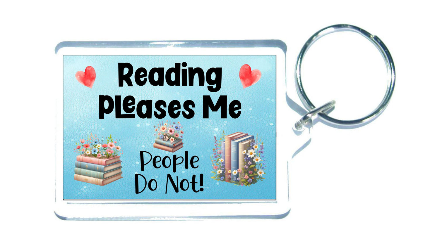 Book Keyring Gift - Reading Pleases Me People Do Not - Fun Cute Novelty Hobby Present