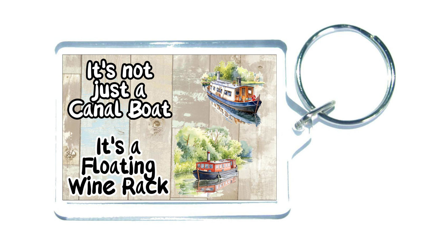 Canal Boat Keyring Gift - It's Not Just A Canal Boat It's A Floating Wine Rack - Fun Novelty Birthday Present