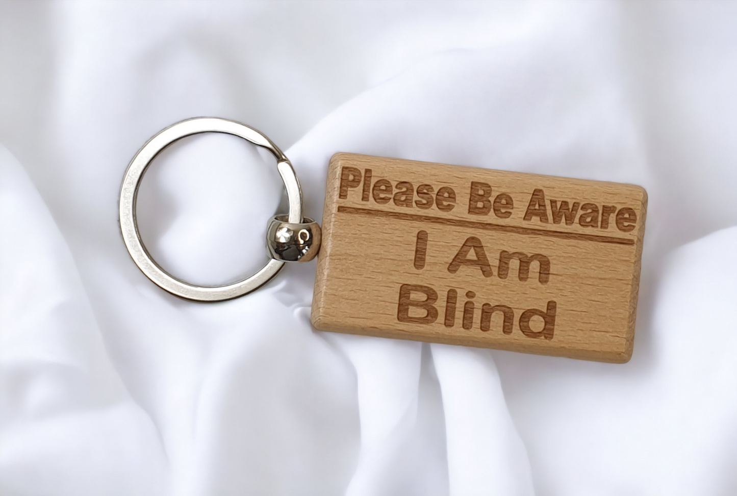Blind Awareness Keyring Gift - Please Be Aware I Am Blind Key Ring - Engraved Wooden Key Chain Present