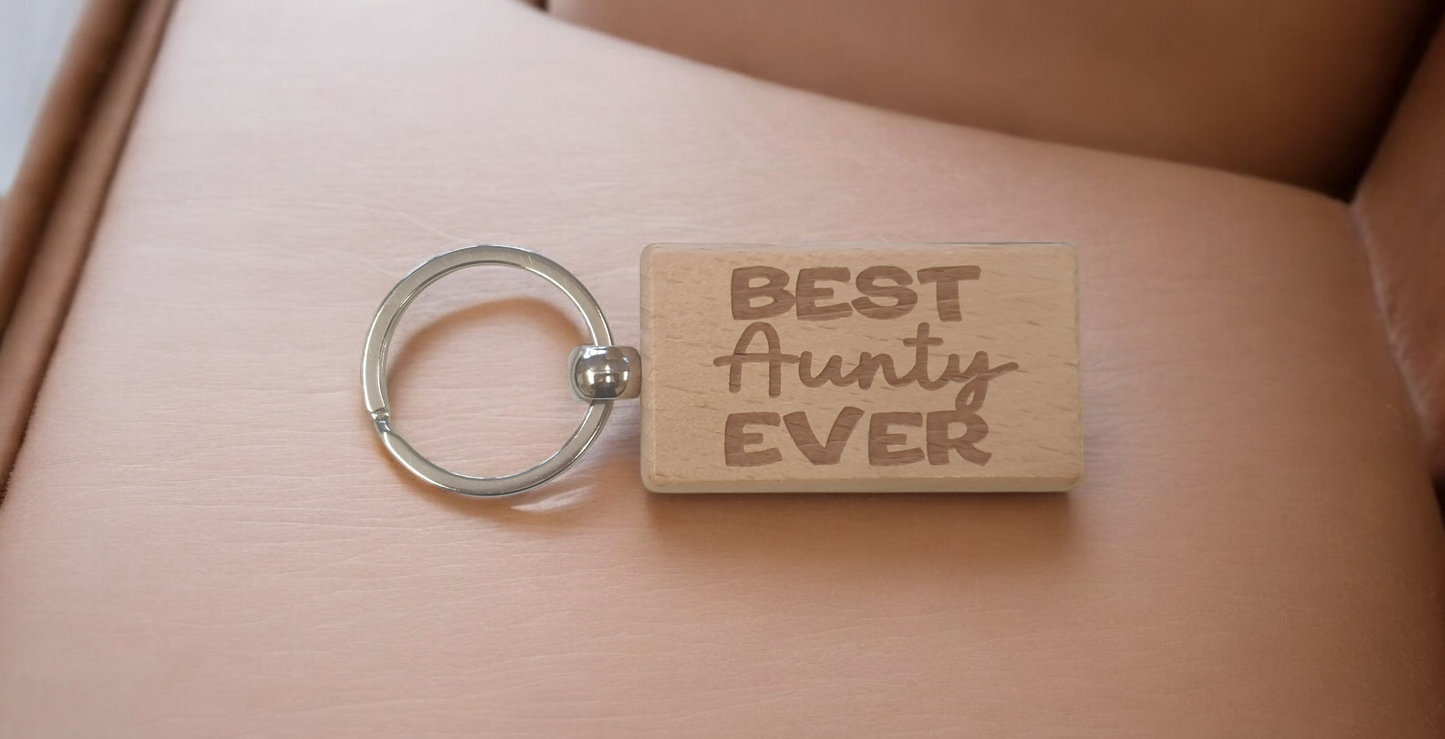 Aunty Keyring Gift Best Ever Cute Engraved Wooden Key Fob Fun Novelty Nice Present