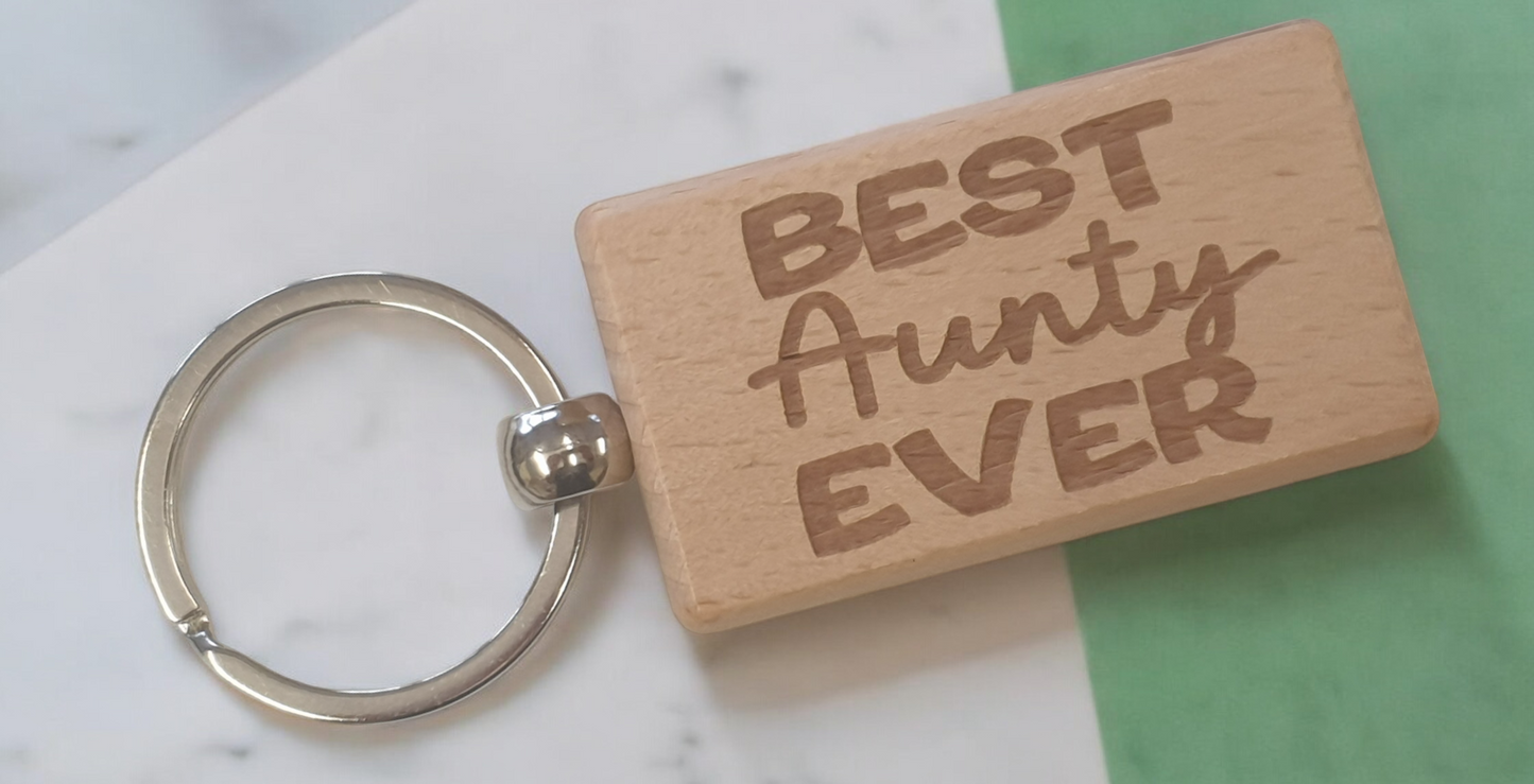 Aunty Keyring Gift Best Ever Cute Engraved Wooden Key Fob Fun Novelty Nice Present