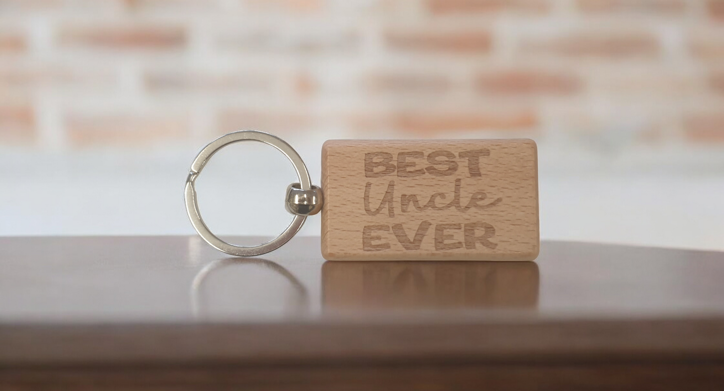 Uncle Keyring Gift Best Ever Cute Engraved Wooden Key Fob Fun Novelty Nice Present
