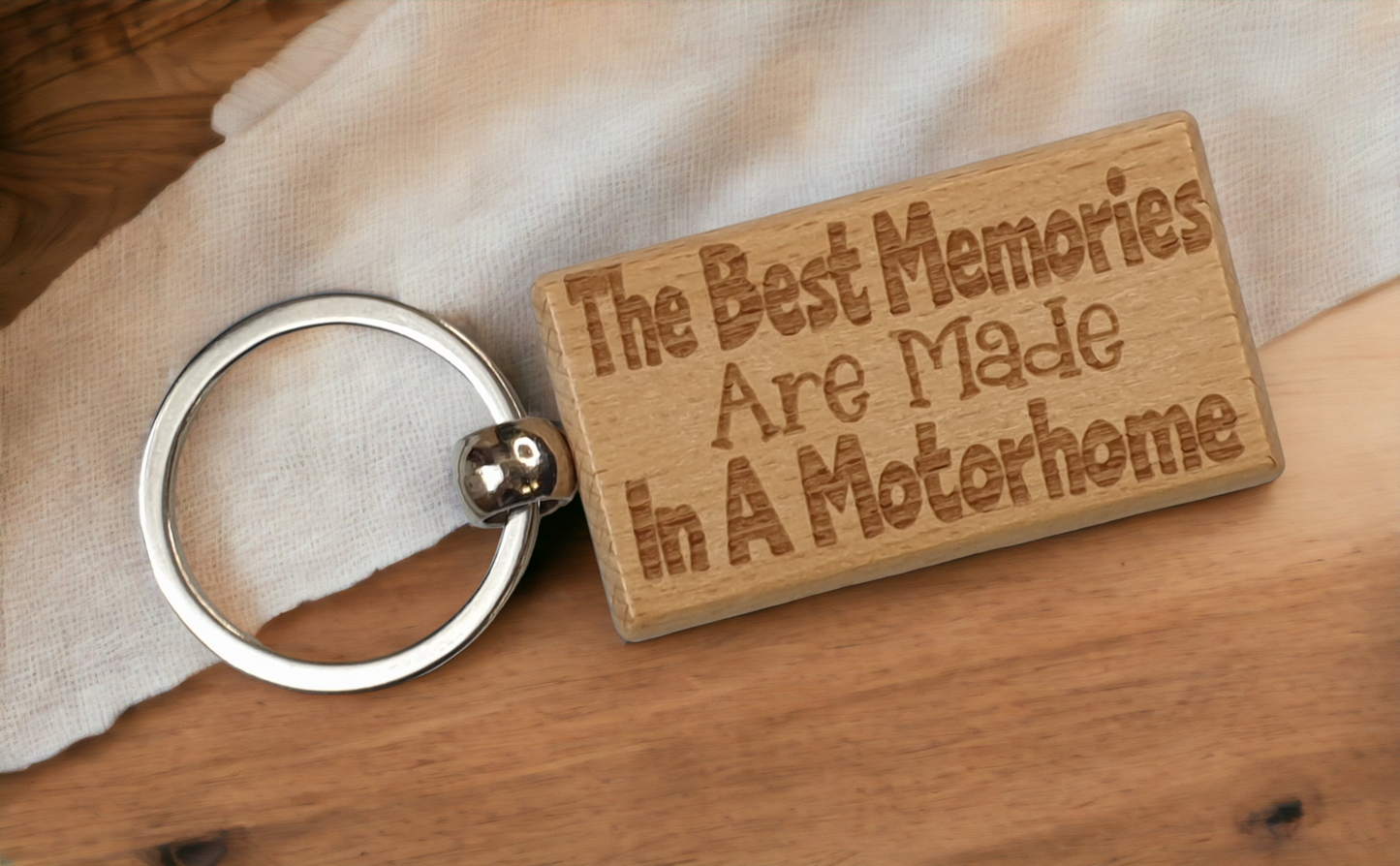 Motorhome Keyring Gift The Best Memories Are Made Engraved Wooden Cute Key Fob Fun Novelty Nice Custom Present