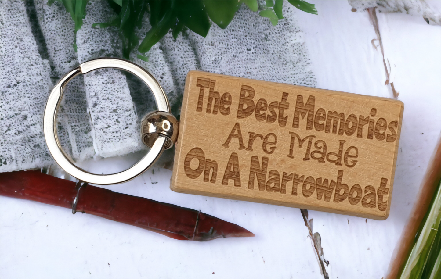 Narrowboat Keyring Gift The Best Memories Are Made Engraved Wooden Cute Key Fob Fun Novelty Nice Custom Present