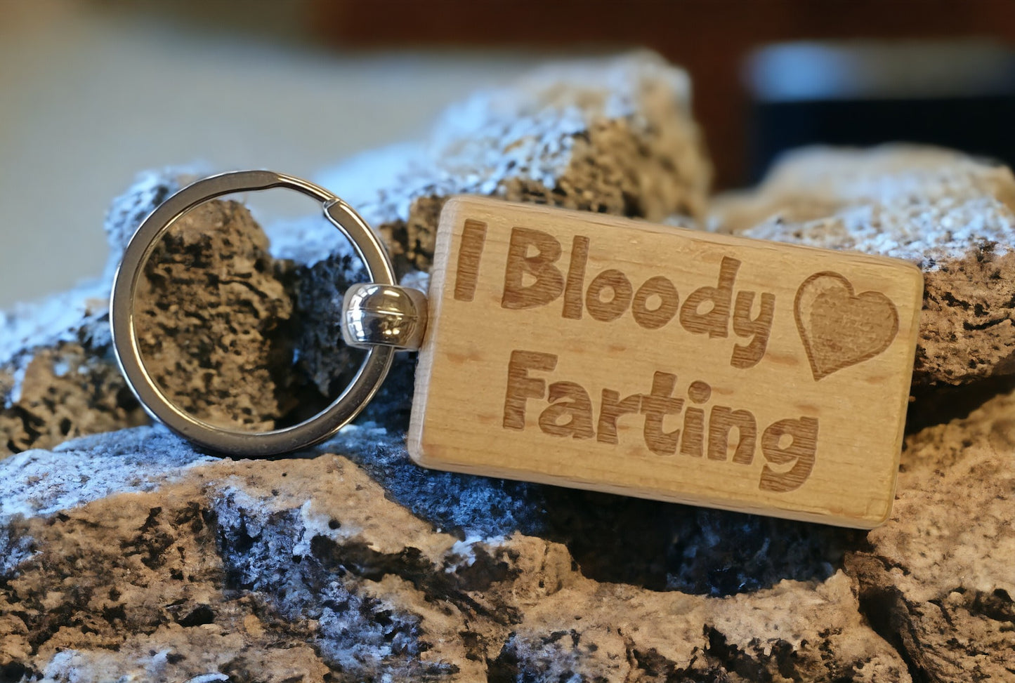 Cute Keyring Gift - I Bloody Love Farting - Nice Funny Engraved Wooden Key Fob Joke Novelty Present